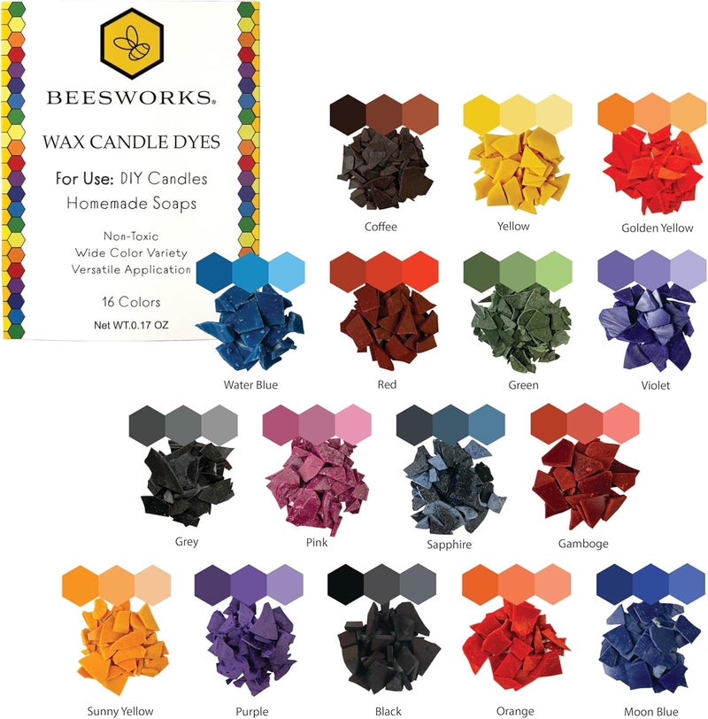 Beesworks Wax Candle Dyes - 16 Colors Wax Dyes for DIY Candle Making, Soap Making (0.15 oz per Color) - Image 1